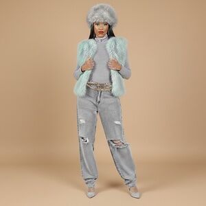 Trendy Statement Vest Faux Fur Shag Layering Piece; Large  (Vest ONLY ON SALE